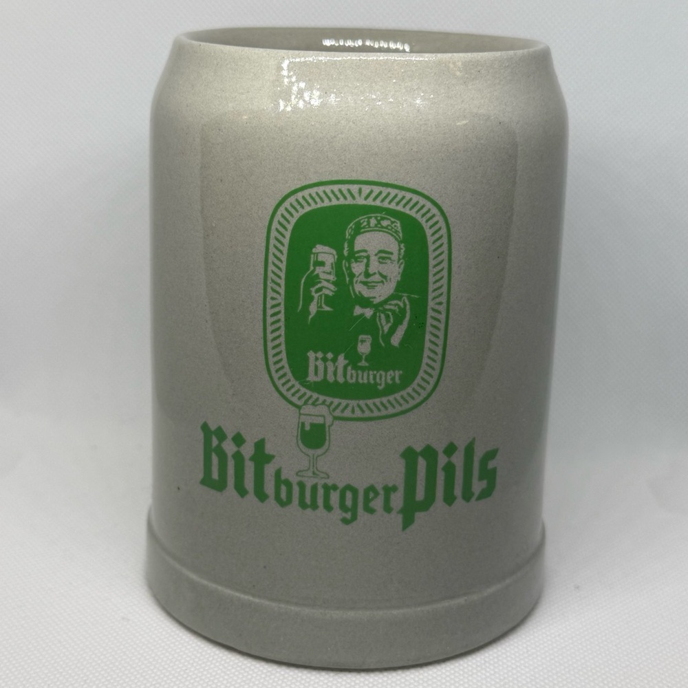 Vintage Bitburger Pils 0.5L Glazed Gerz Ceramic Beer Stein Mug West Germany
